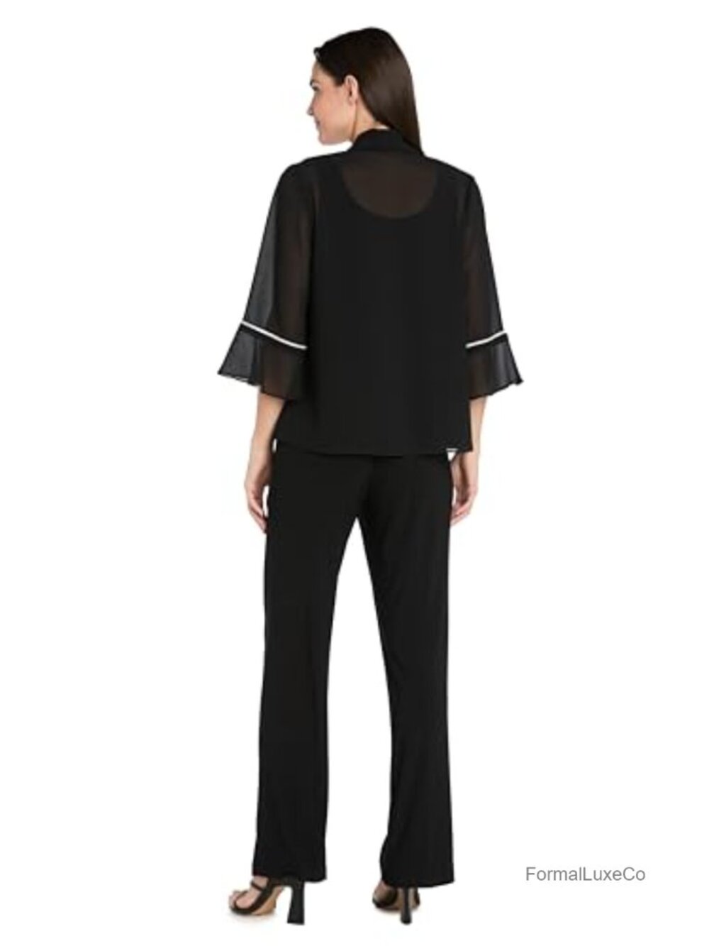 Sheer Open Front Cardigan Rhinestone Ruffle Bell Sleeve Shrug - Picture 3 of 3